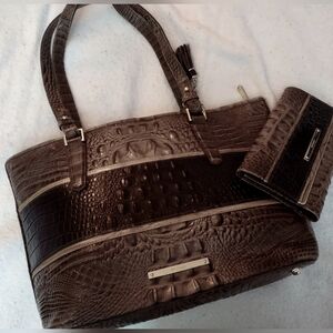 Brahmin Leather Embossed Medium Tote and Matching Wallet